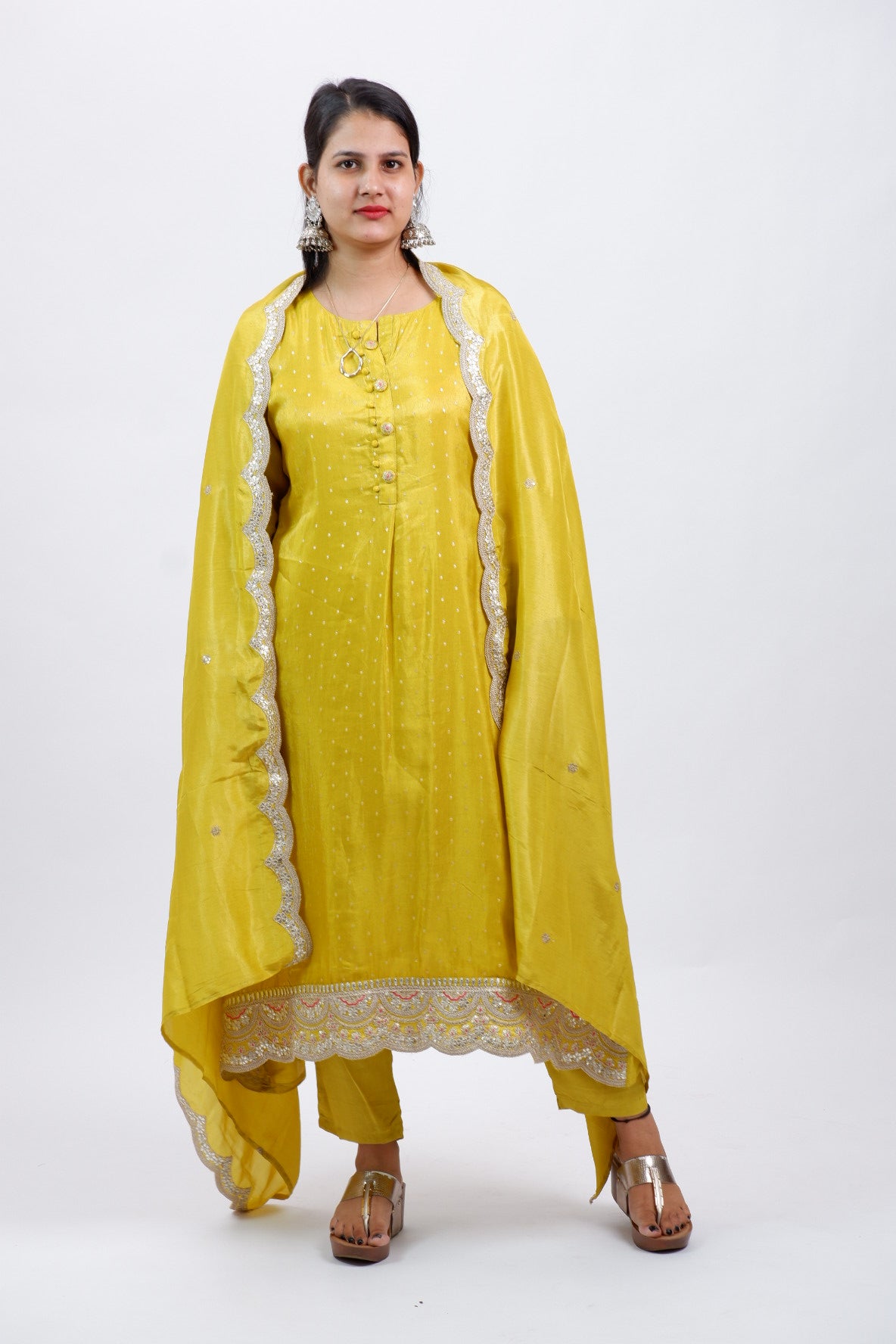 DH232-Lime Yellow Suit with Gota Patti Lace Detailing