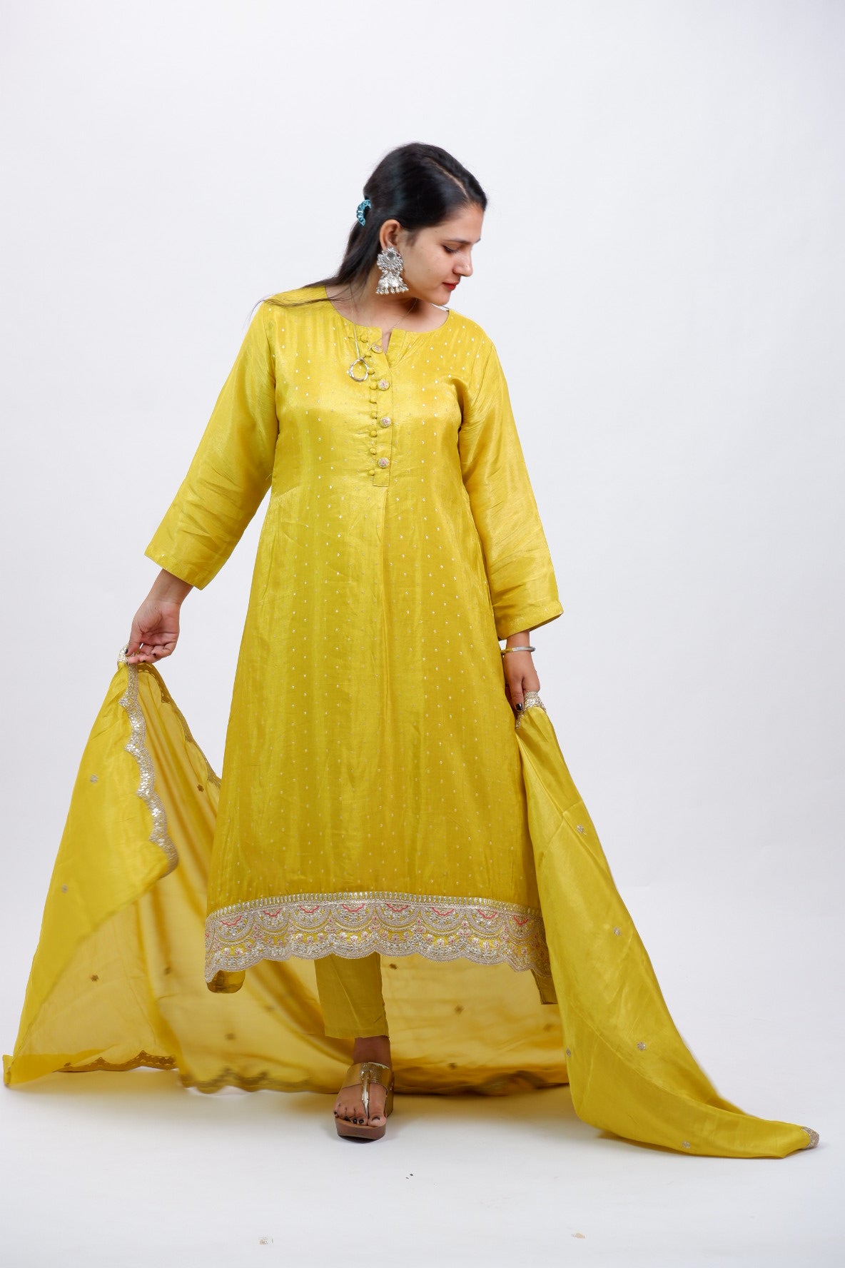 DH232-Lime Yellow Suit with Gota Patti Lace Detailing