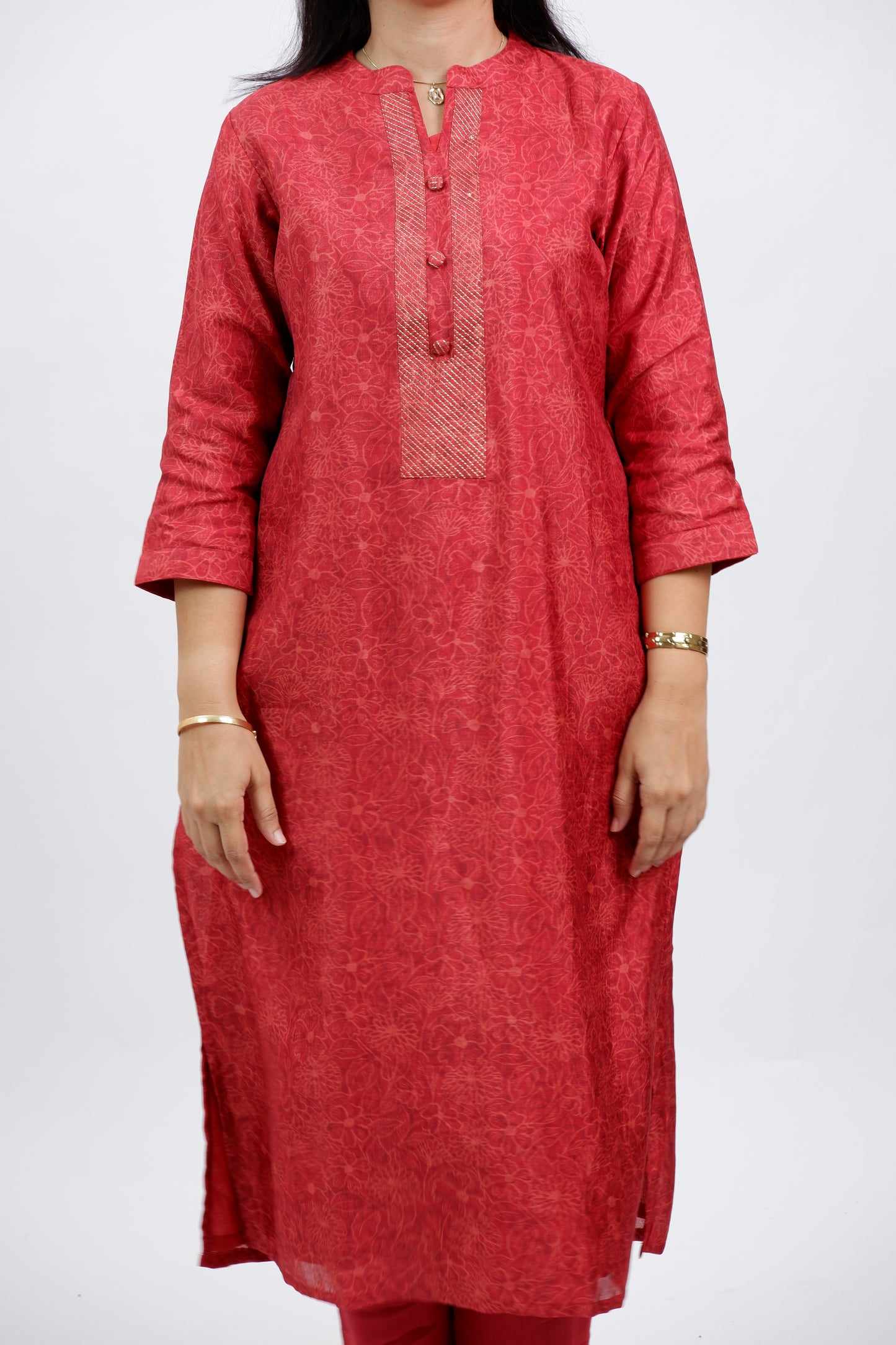 DH230-Rust Red Suit With Multicolor Floral Dupatta