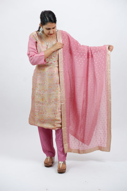 DH233-Dusty Pink Suit With Paisley Zari Weaving & Embroidery Dupatta