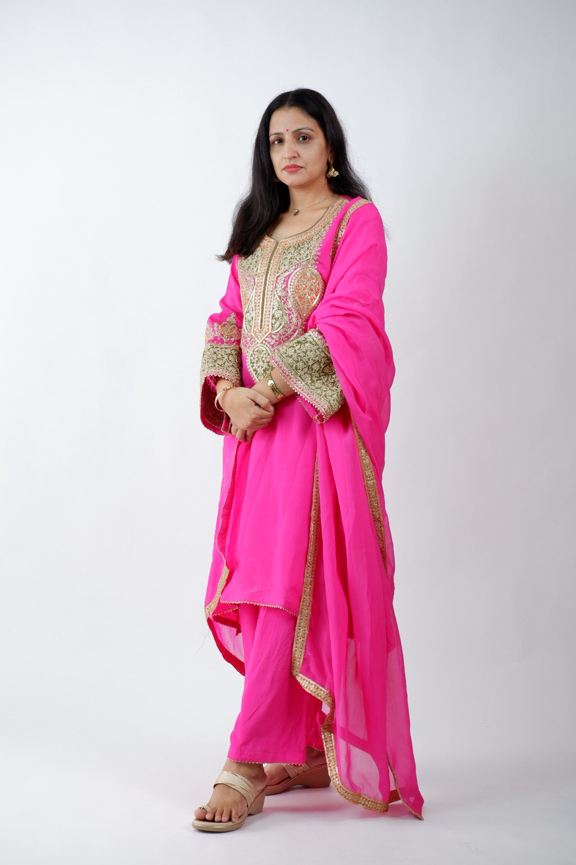 DH237-Hot Pink Suit With Heavy Golden Zardozi Embroidery