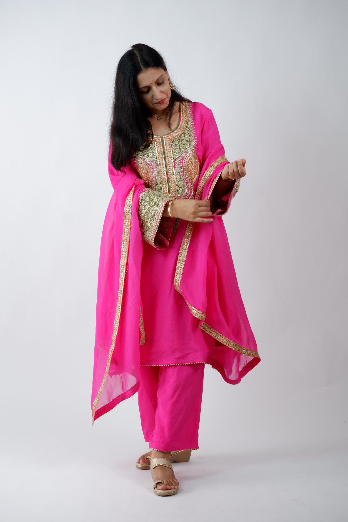 DH237-Hot Pink Suit With Heavy Golden Zardozi Embroidery