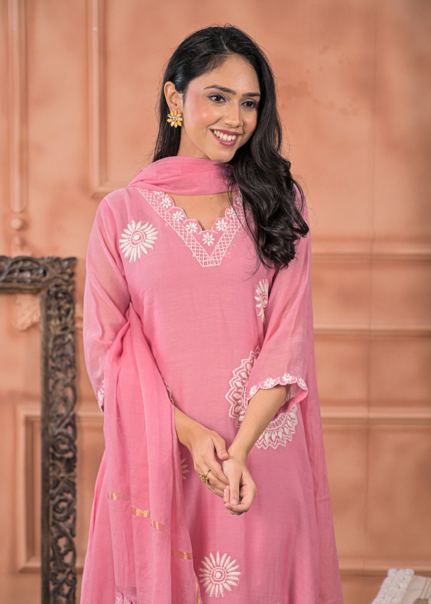 DH202- Chic Pink Embroidered Suit Set