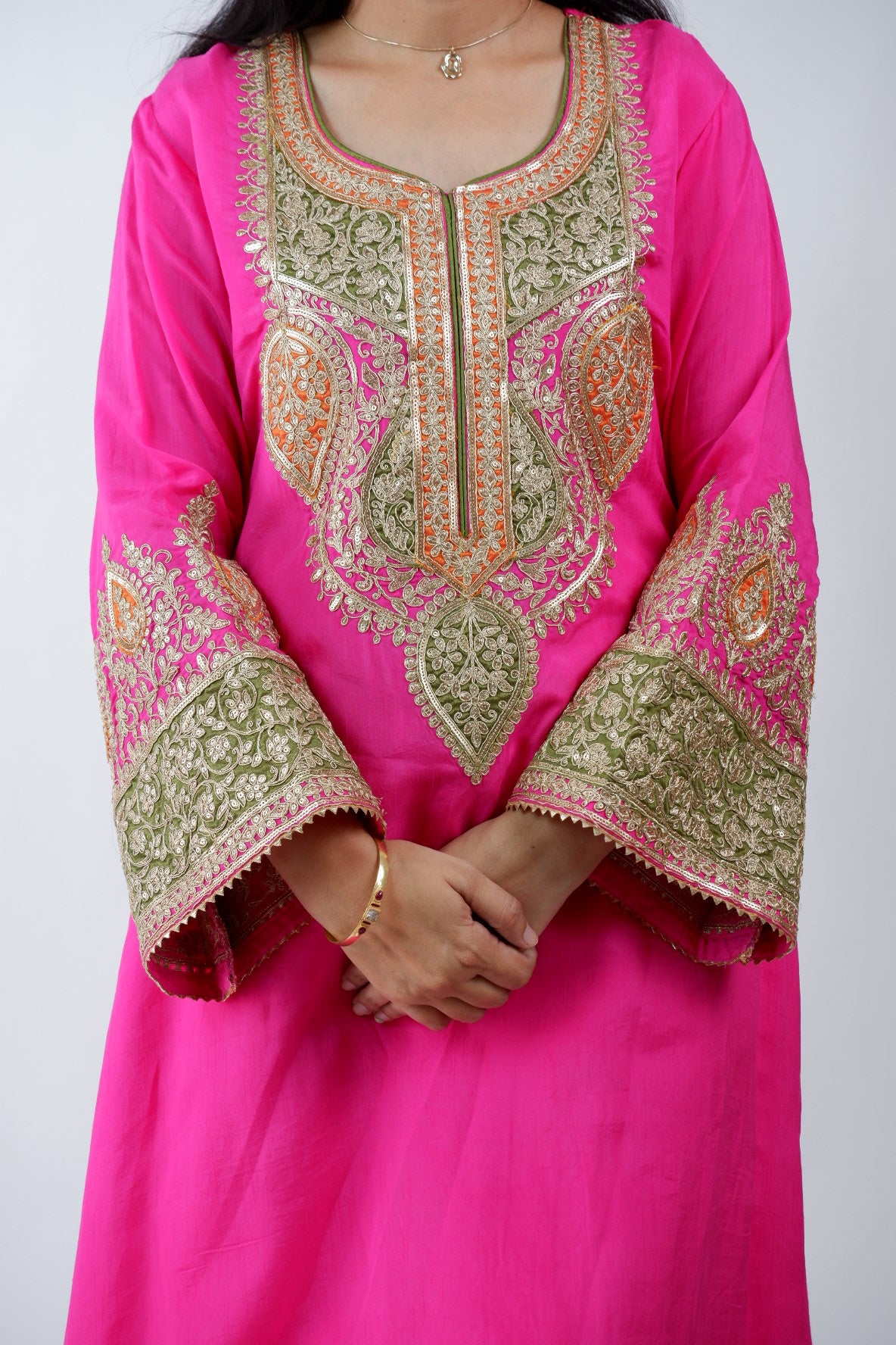DH237-Hot Pink Suit With Heavy Golden Zardozi Embroidery