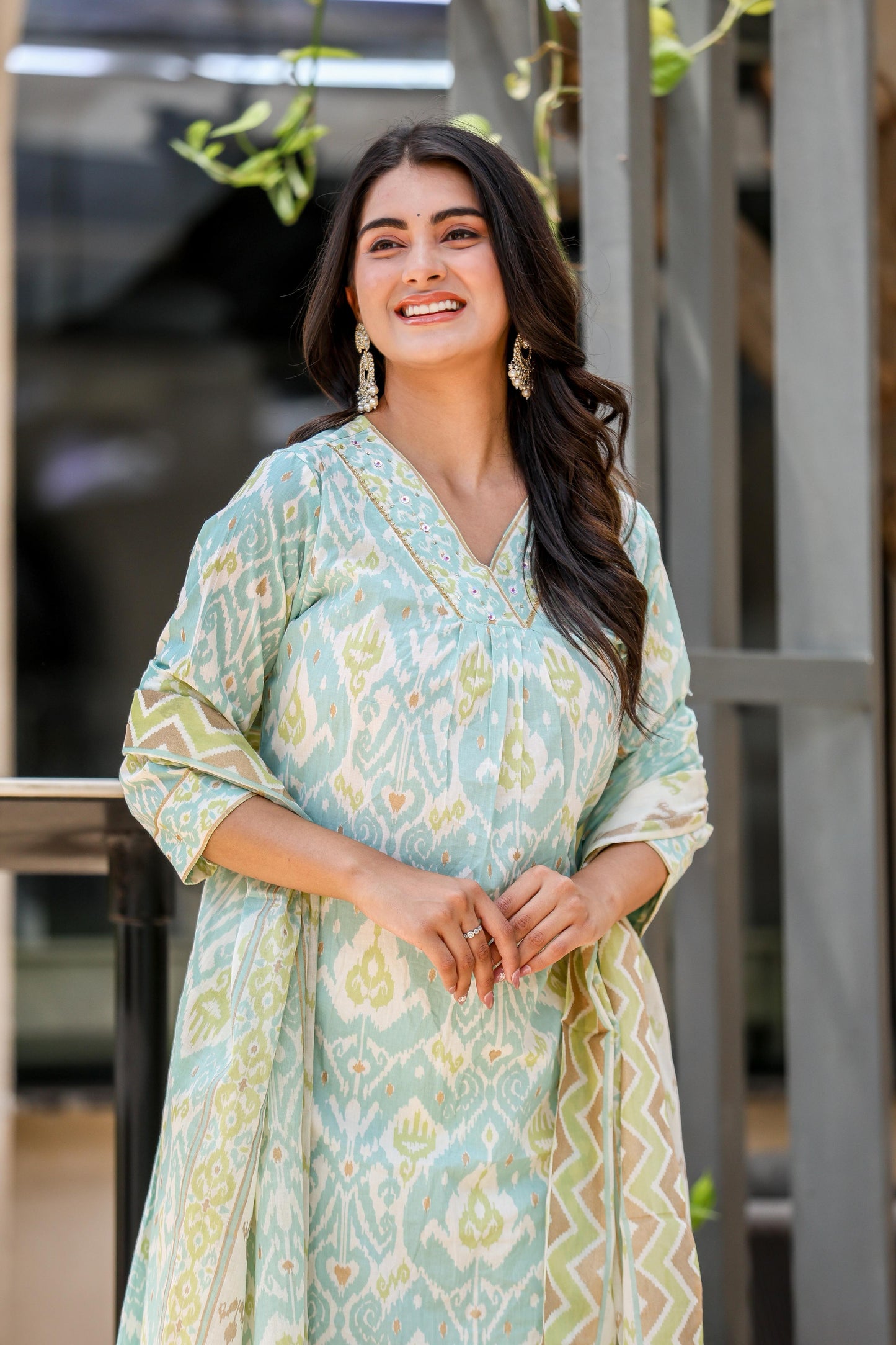 DH186- Serene Ikat Print Cotton Suit Set