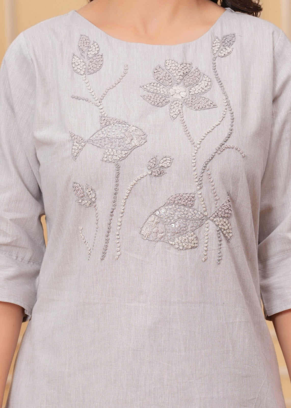 DH188- Elegant Grey Embroidered Kurti Set