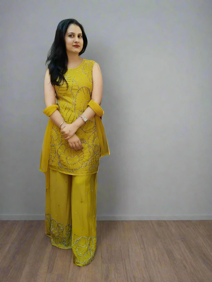 DH119-Y-Sunshine Yellow Sleeveless Kurta Set - Dharini's Store