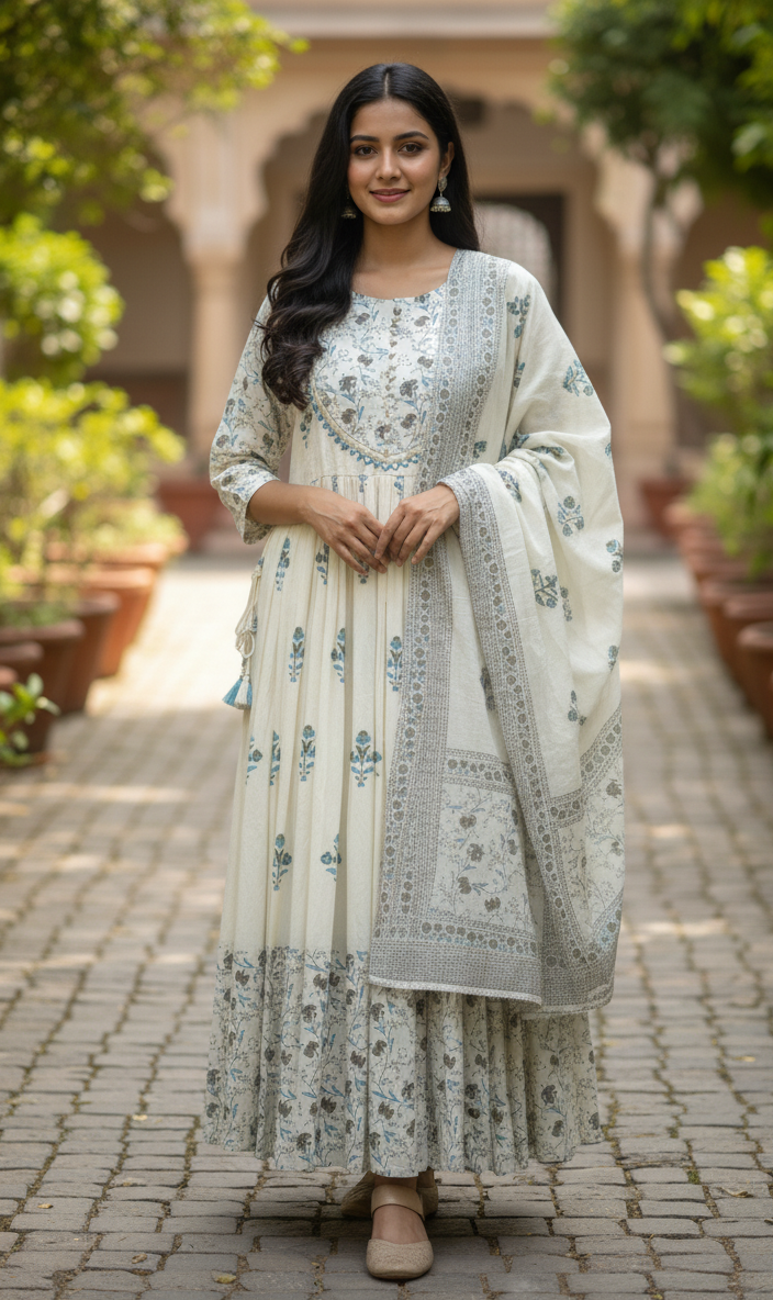 DH128W-Elegant Cream Floral Print Set