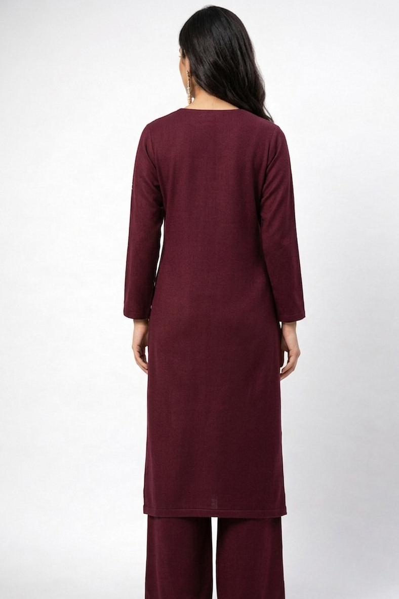 DH307-Elegant Wine Floral Printed Kurta Set with Palazzo