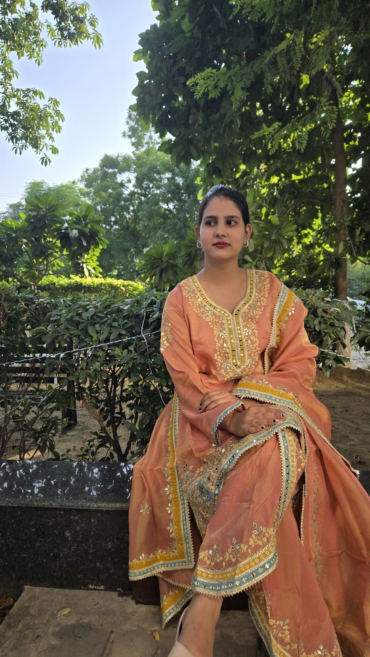 DH241-Sunlit Peach Radiating Grace with Golden Elegance