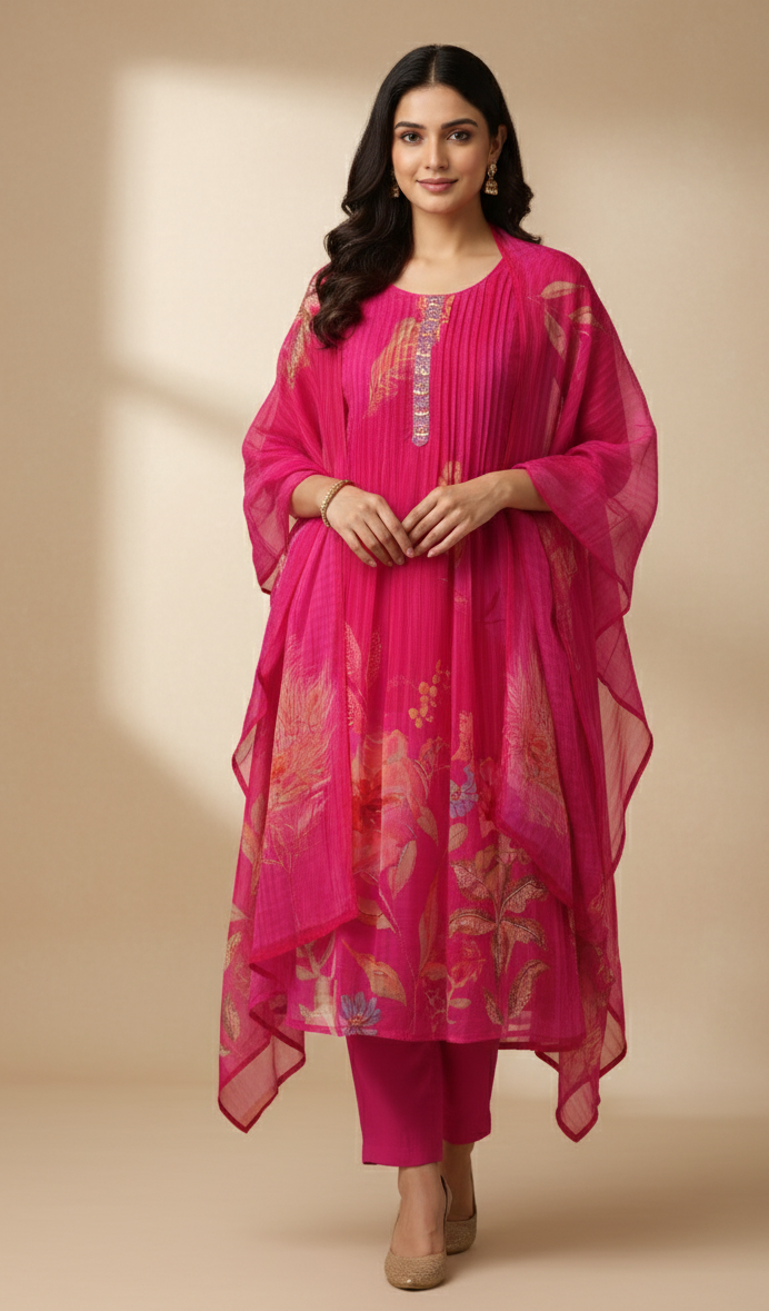 DH103-Stylish Fuchsia Floral Suit set