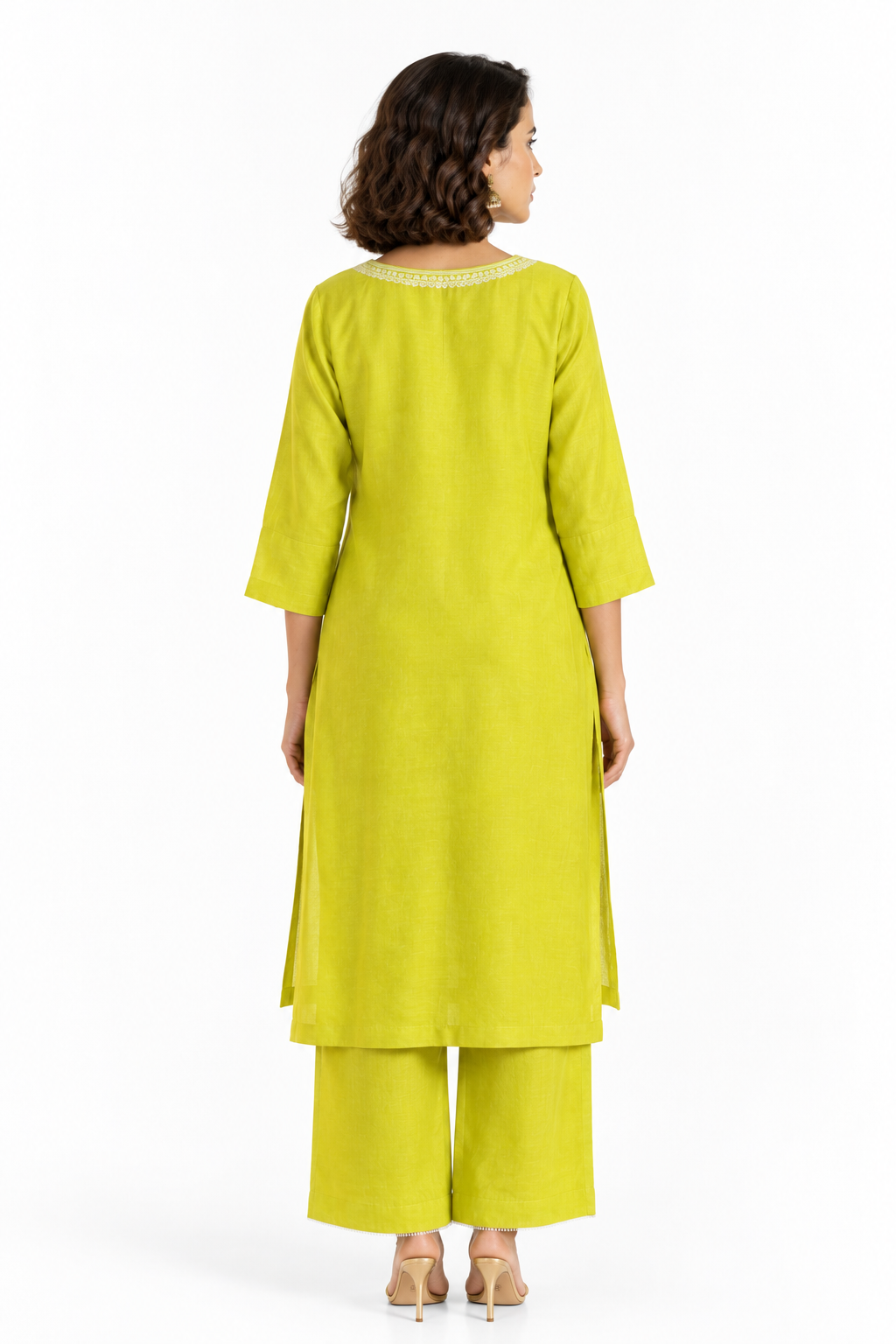 DH177G-Lime Green Embroidered Co-ord Set