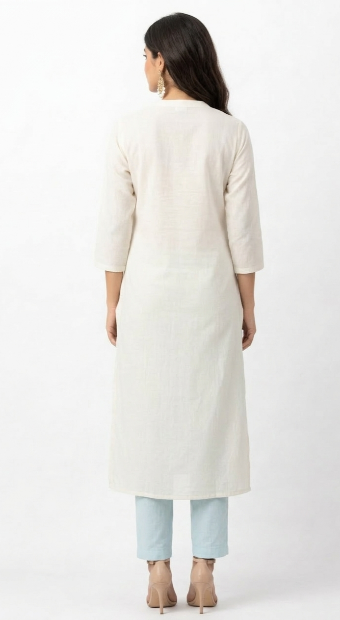 DH114WB- Dual Shade Chanderi Kurta with Floral Embroidery