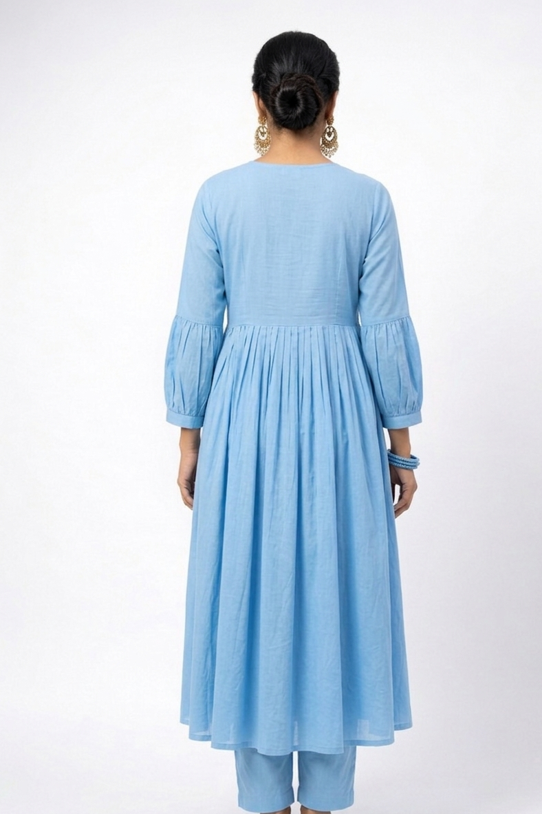 DH308-Elegant Sky Blue Anarkali Kurta Set with Dupatta
