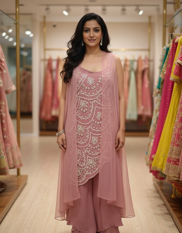 DH117P- Pink Pearl Work Dress with Cape