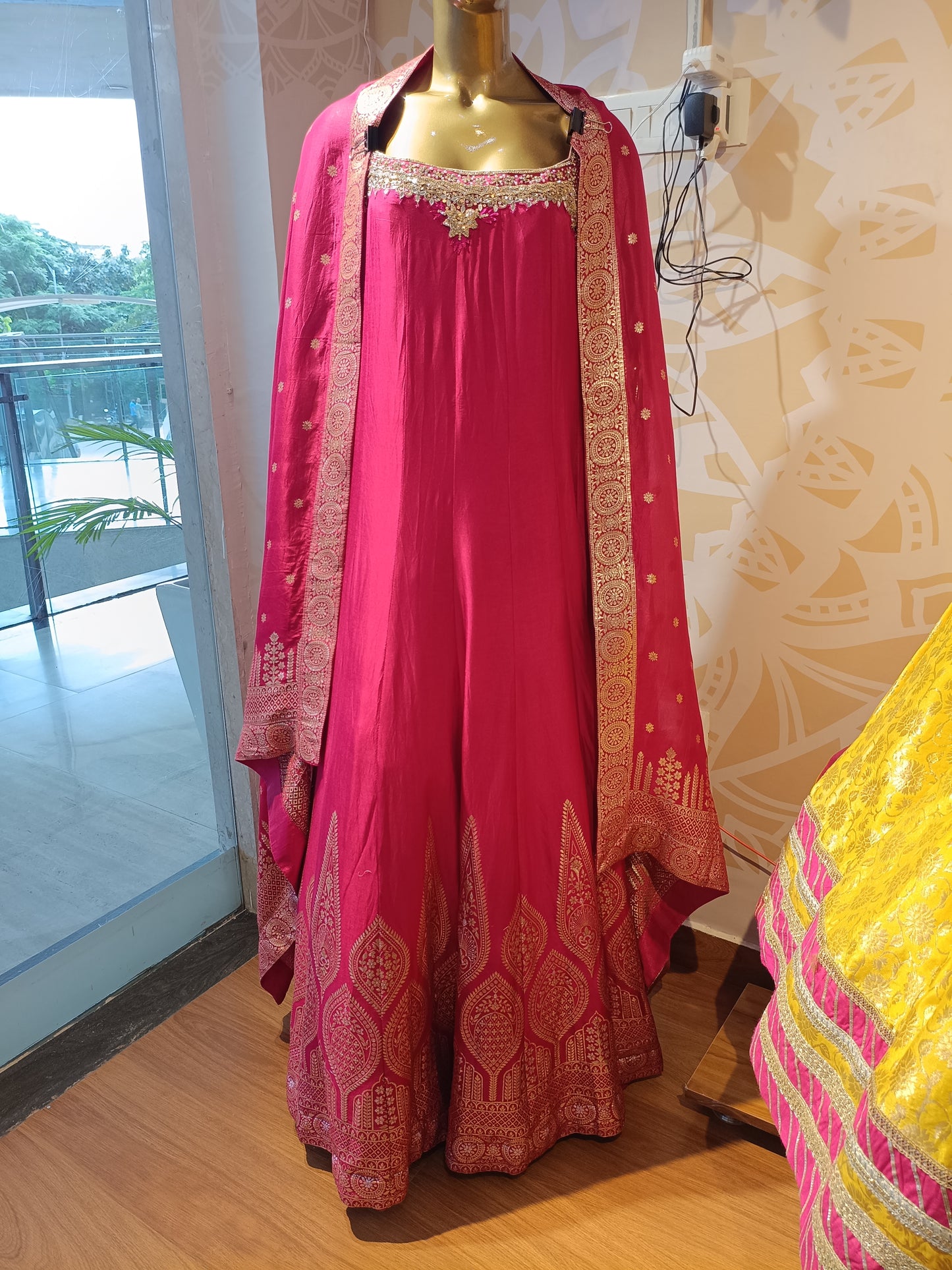 DH217-Majestic Magenta Anarkali With Embellished Dupatta