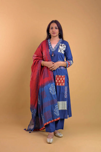 DH 126-B- Navy Blue and Red suit with pocket in front - Dharini's Store