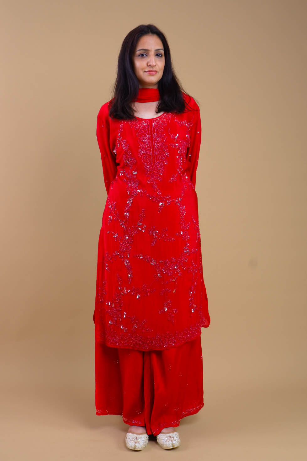 DH165-R-Elegant Red Embroidered Suit Set - Dharini's Store