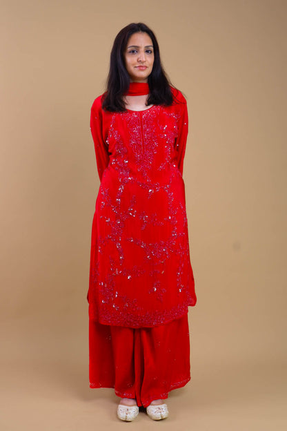 DH165-R-Elegant Red Embroidered Suit Set - Dharini's Store