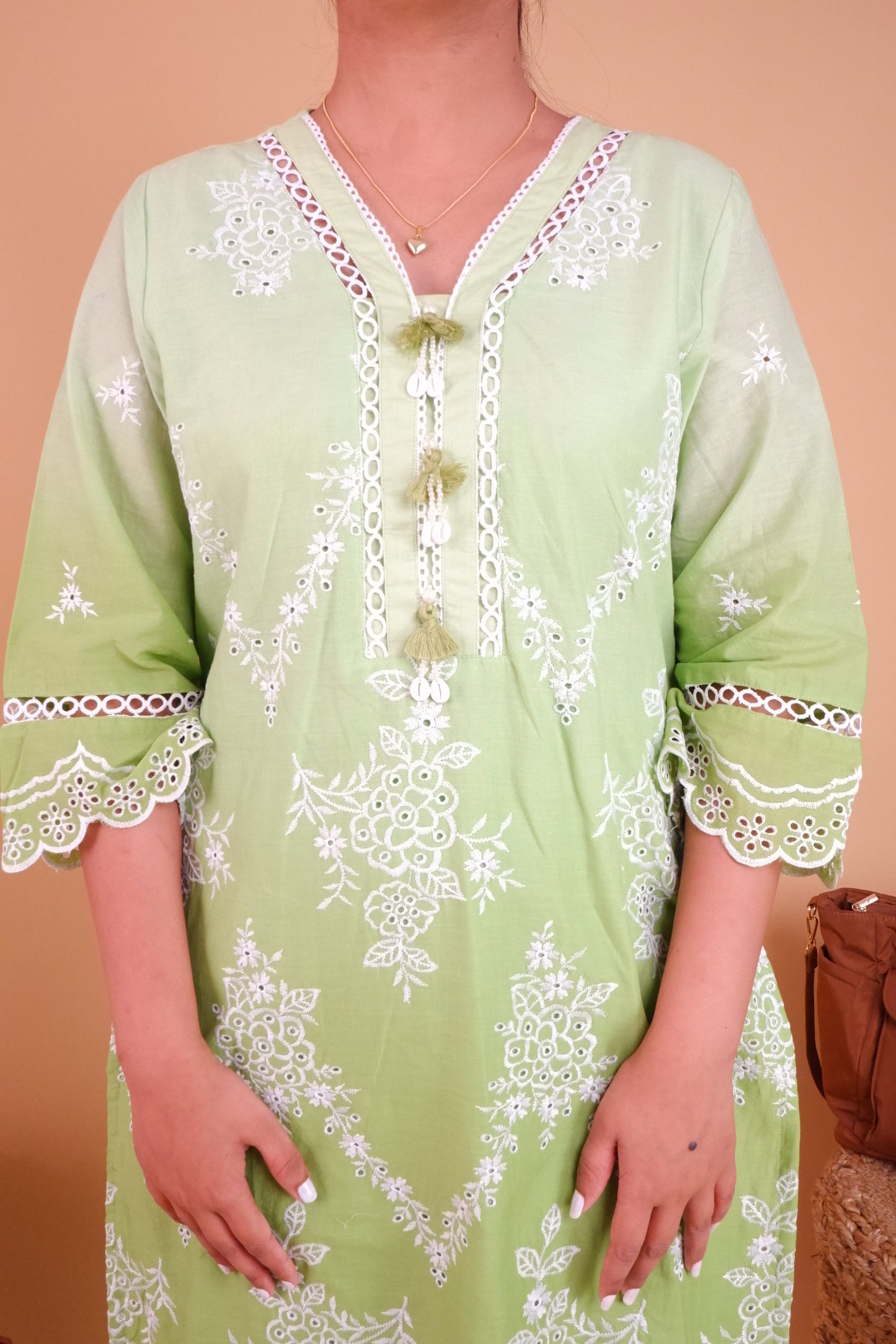 DH169G-Light Green Embroidered Kurta and Pants Set