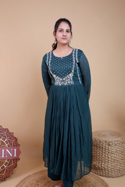 DH139G-Elegant Emerald Green Embellished Set