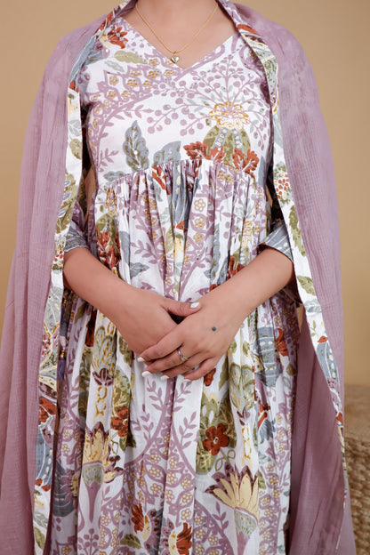 DH185- Charming Floral Printed Cotton Suit Set