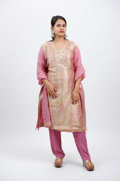DH233-Dusty Pink Suit With Paisley Zari Weaving & Embroidery Dupatta