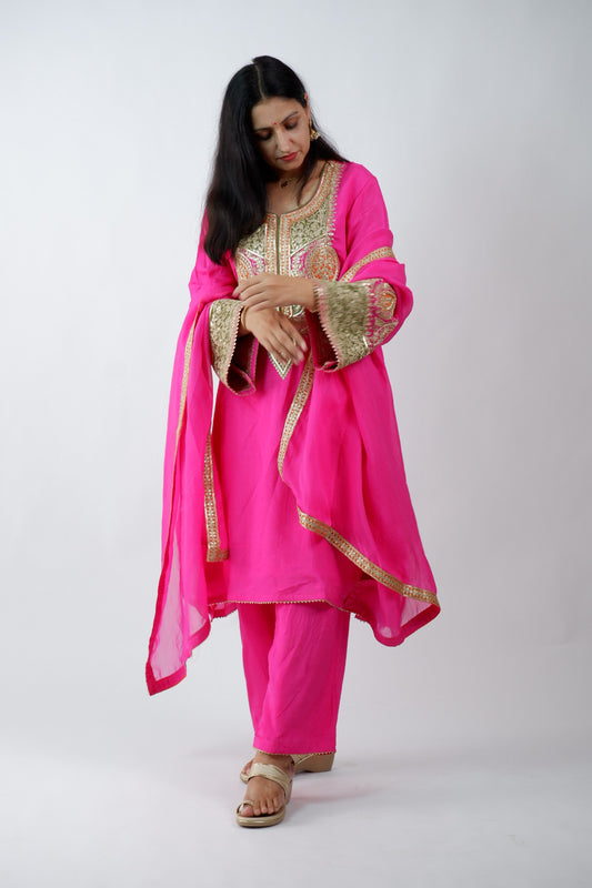 DH237-Hot Pink Suit With Heavy Golden Zardozi Embroidery