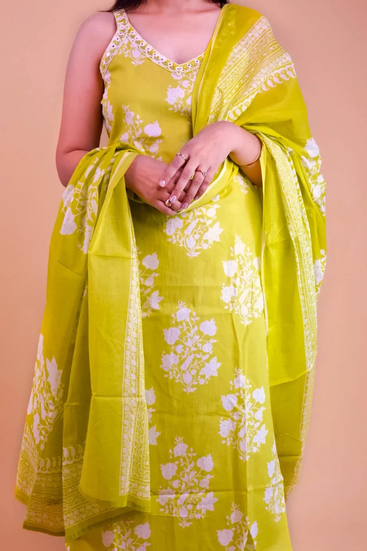 DH132-G-Light Green Floral Suit with Mirror Work - Dharini's Store