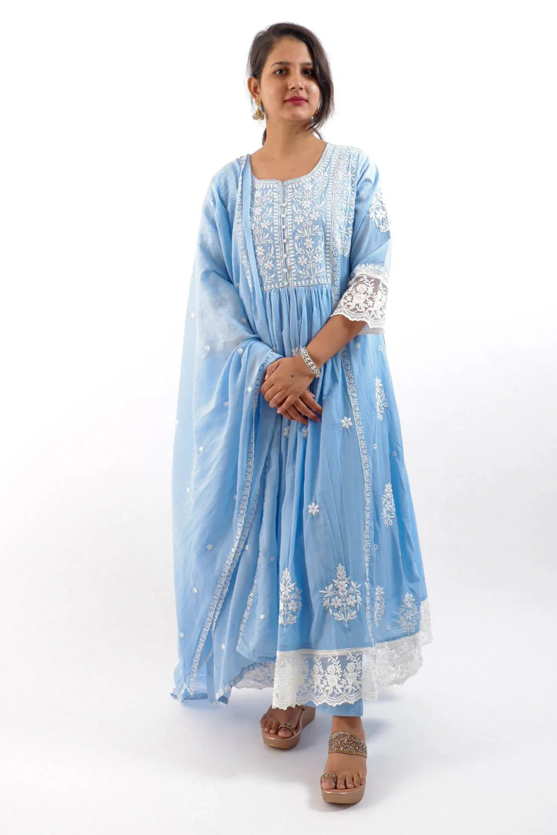 DH 129-B-Ethereal Sky Blue Embroidered Set - Dharini's Store