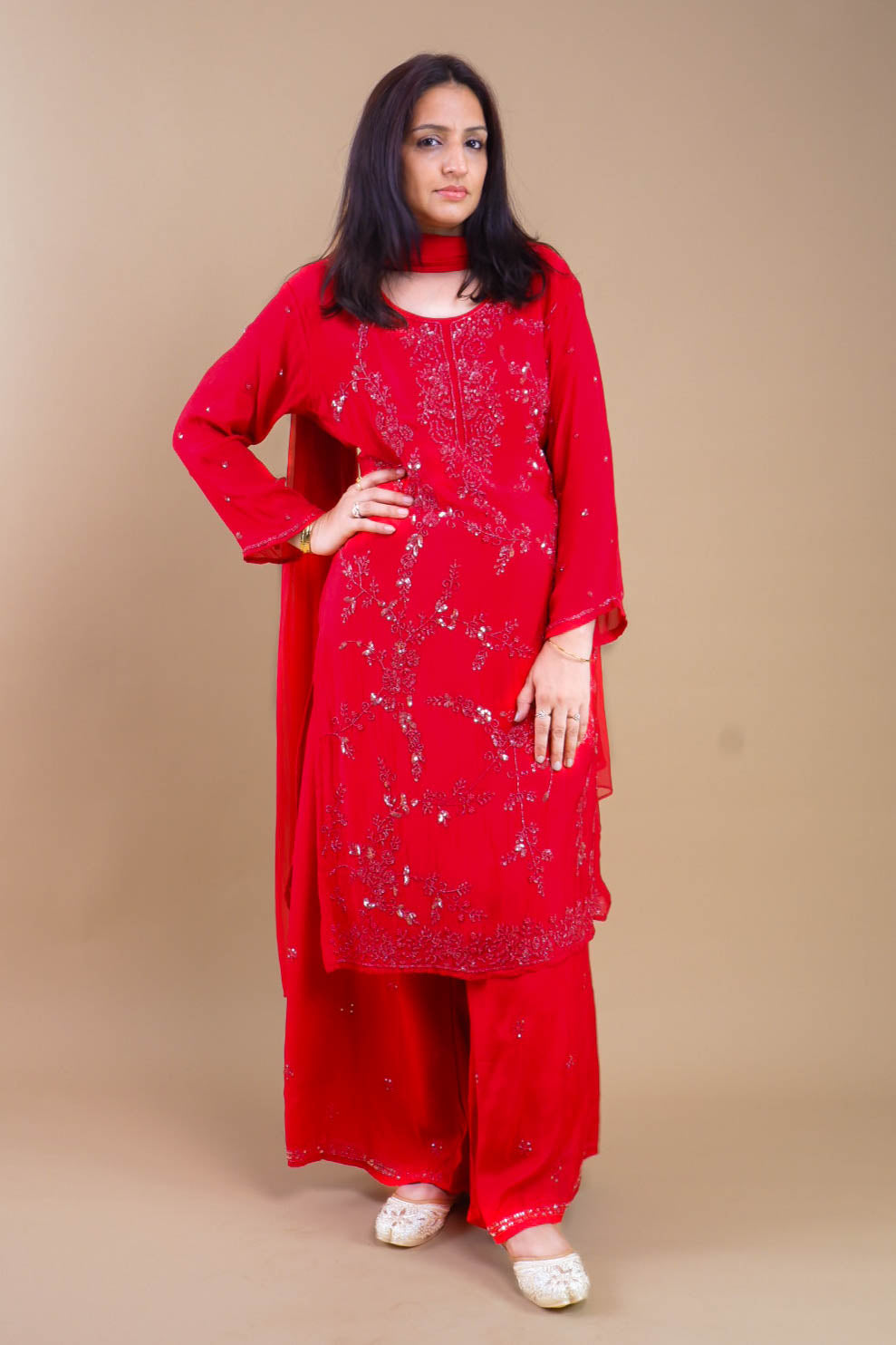 DH165-R-Elegant Red Embroidered Suit Set - Dharini's Store