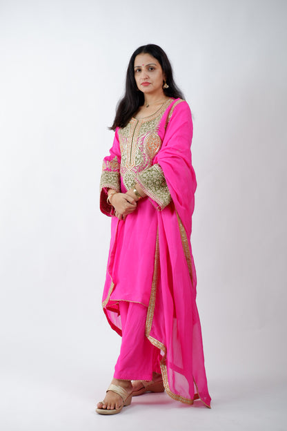 DH237-Hot Pink Suit With Heavy Golden Zardozi Embroidery