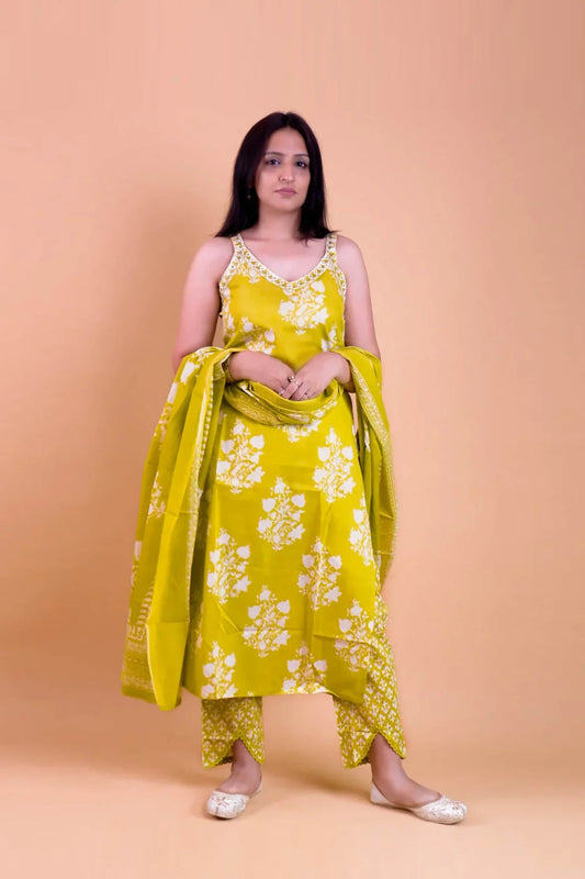 DH132-G-Light Green Floral Suit with Mirror Work - Dharini's Store