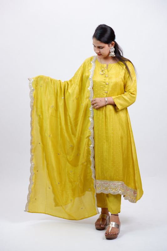 DH232-Lime Yellow Suit with Gota Patti Lace Detailing