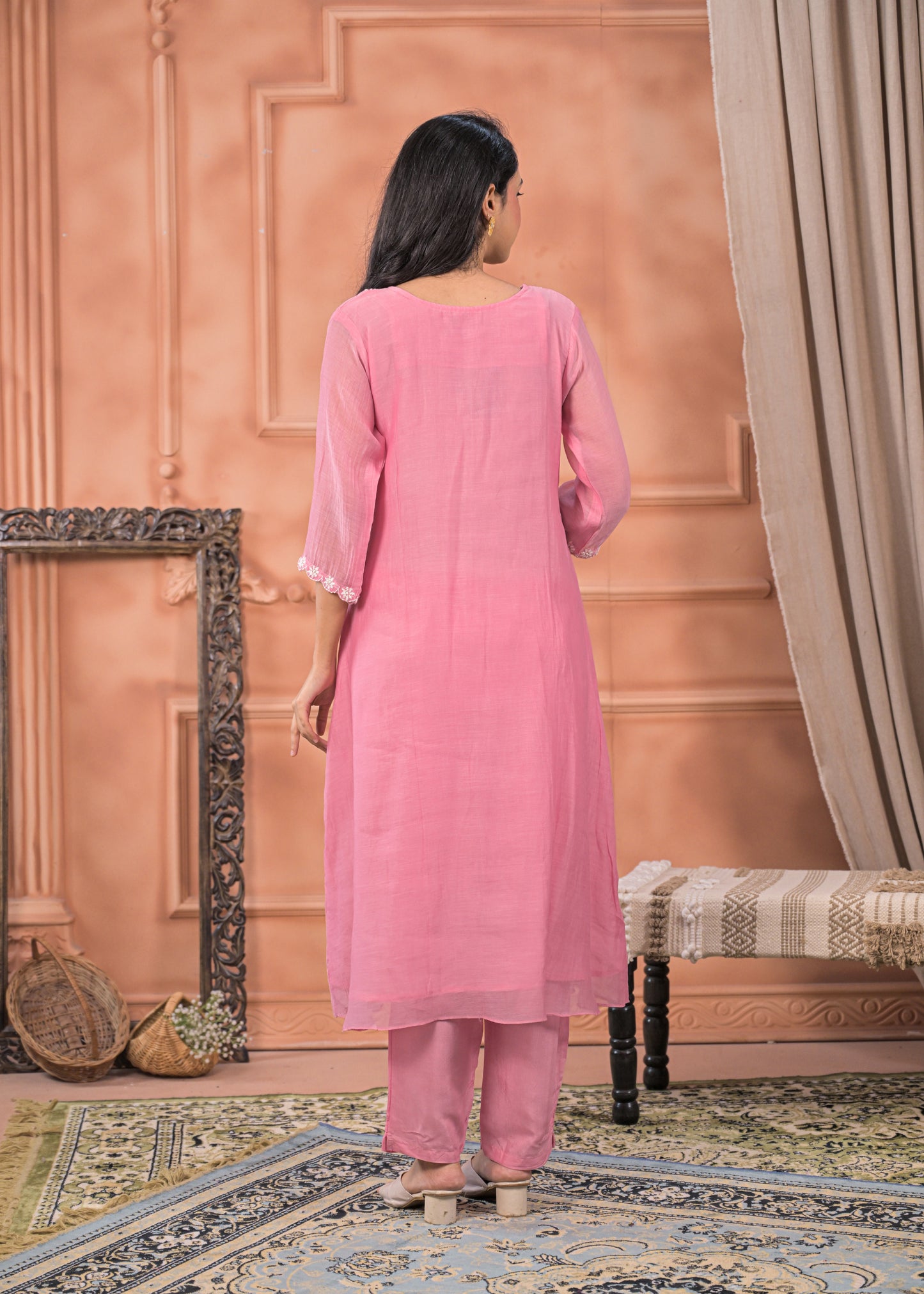DH202- Chic Pink Embroidered Suit Set