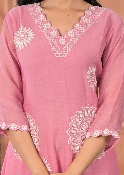 DH202- Chic Pink Embroidered Suit Set