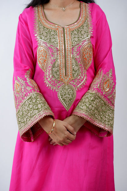 DH237-Hot Pink Suit With Heavy Golden Zardozi Embroidery