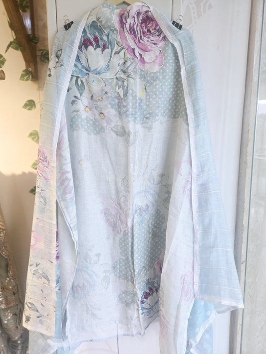 DH057-B Light Blue printed Linen Unstitched Suit