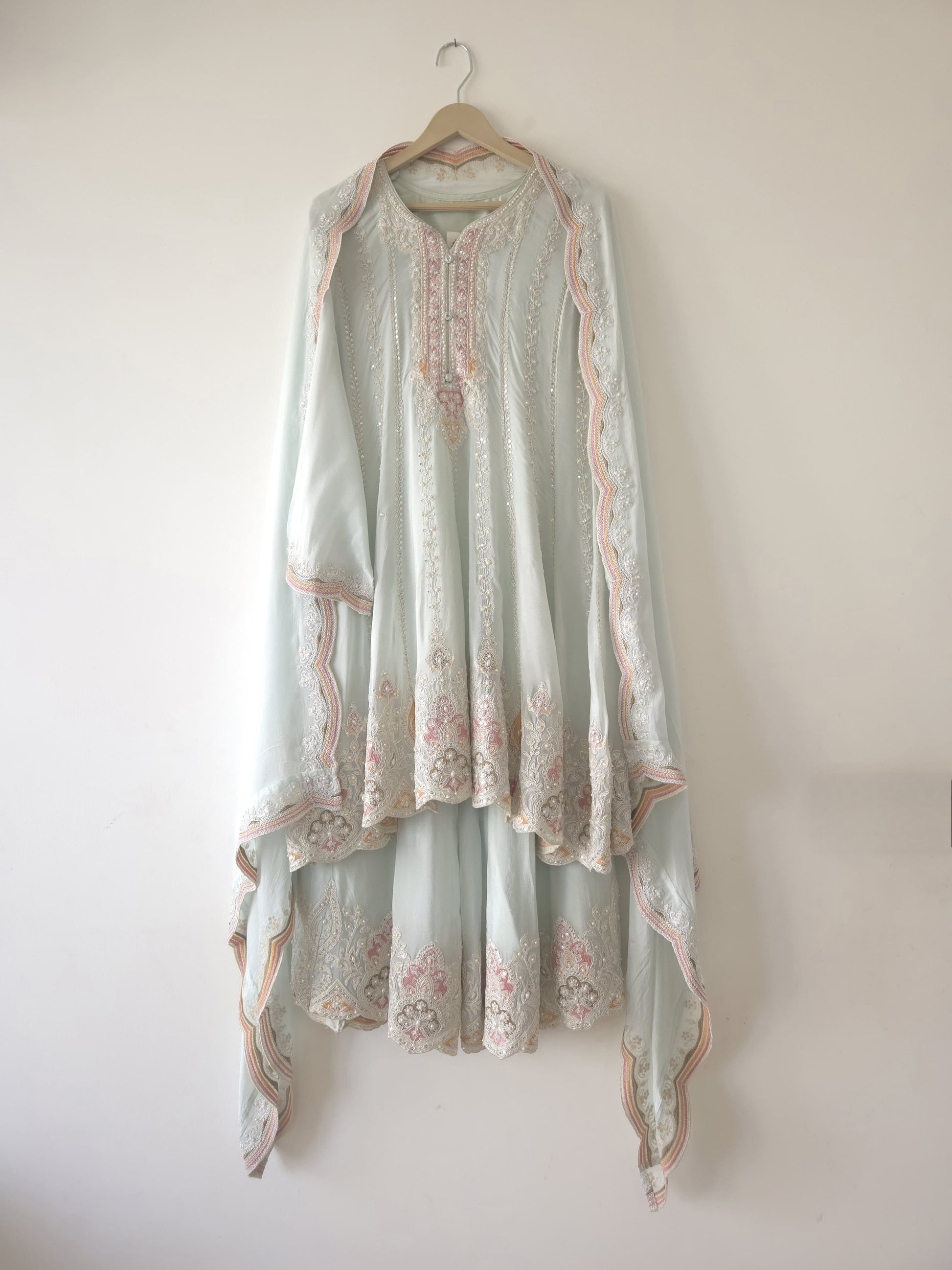 DH084-B Beautiful Pure Chinon Anarkali Suit with Sharara Blue - Dharini's Store