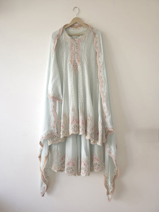 DH084-B Beautiful Pure Chinon Anarkali Suit with Sharara Blue