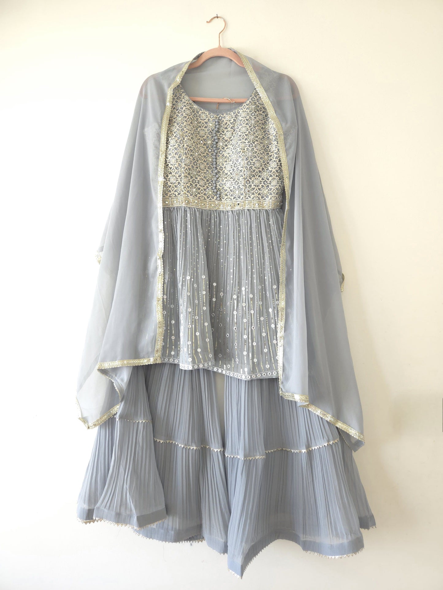 DH135-G-Grey Embellished Gharara Suit