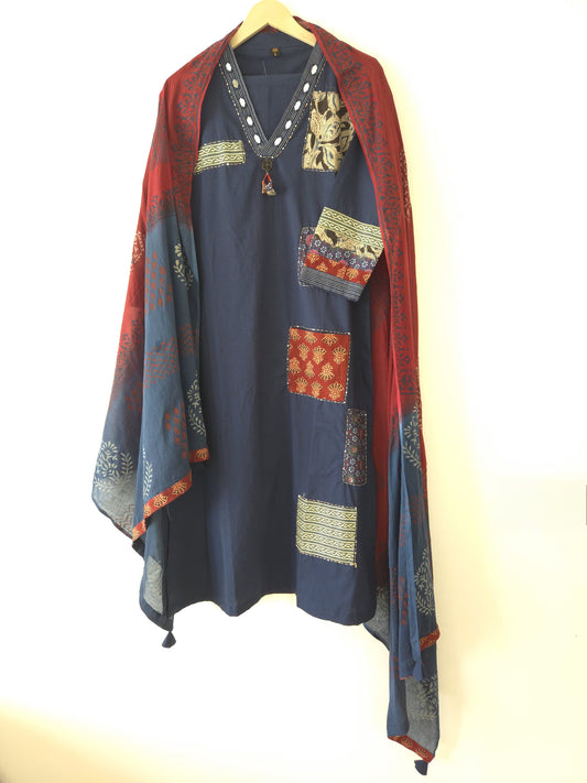 DH 126-B- Navy Blue and Red suit with pocket in front