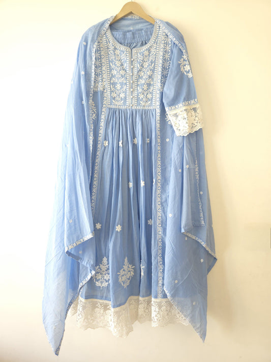 DH 129-B-Ethereal Sky Blue Embroidered Set