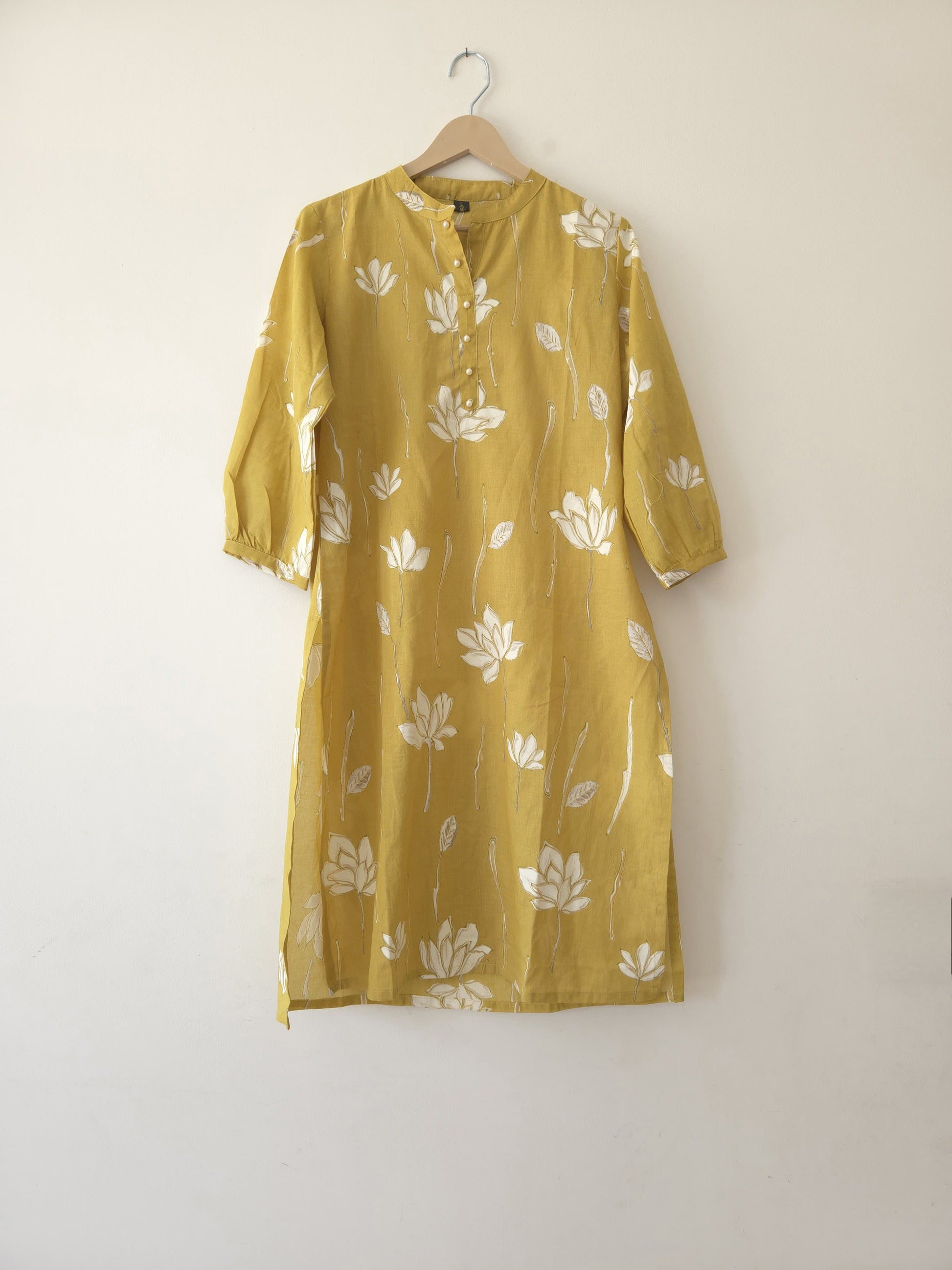 DH 167-WY-Mustard Yellow Floral Kurta and Pants Set - Dharini's Store