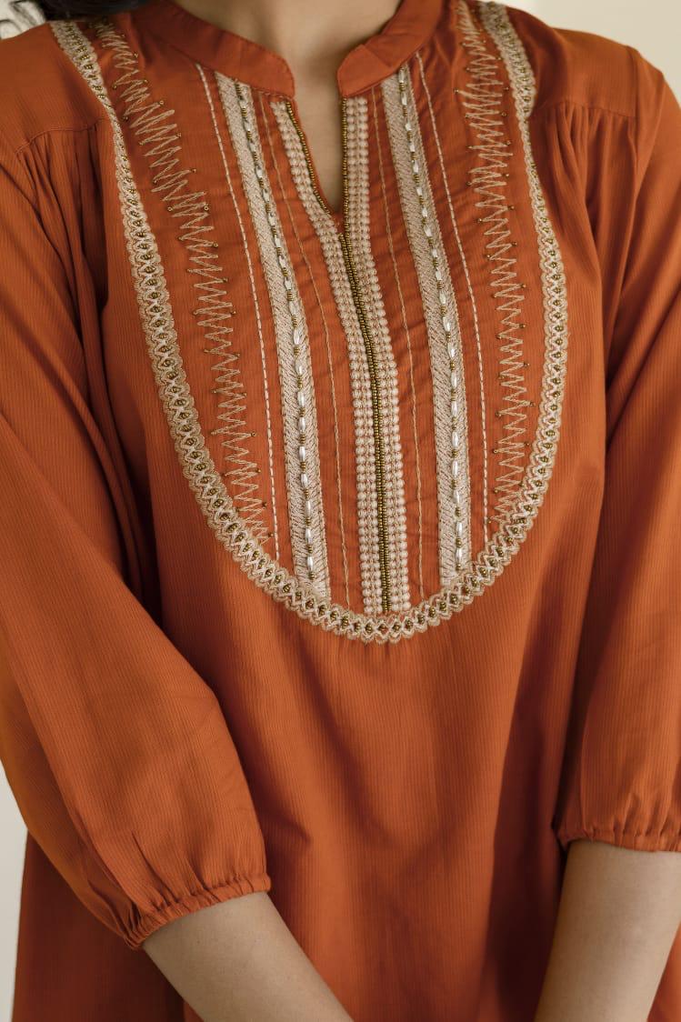 DH170-O-Elegant Burnt Orange Cotton Suit Set - Dharini's Store