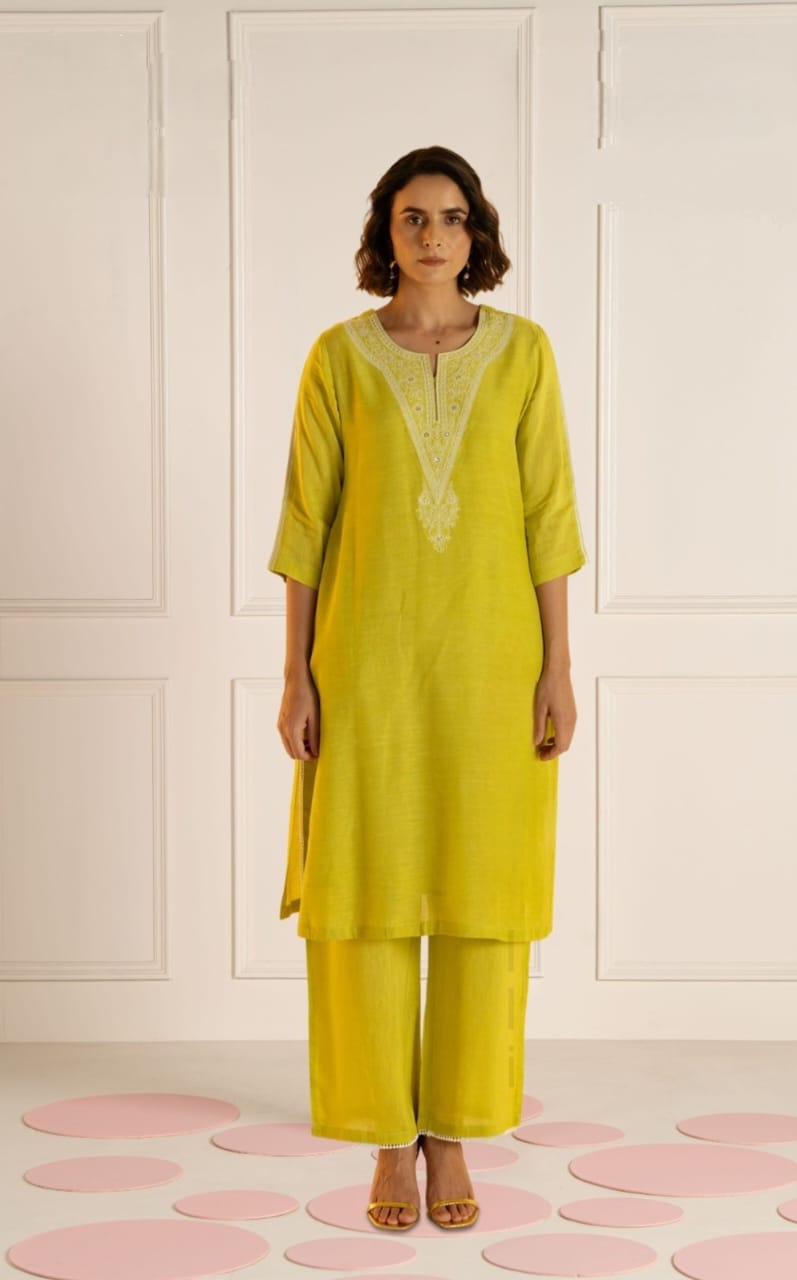 DH -177-G-Lime Green Embroidered Co-ord Set - Dharini's Store