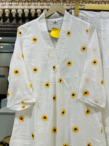 DH187- Sunny White Sunflower Embroidered Suit Set
