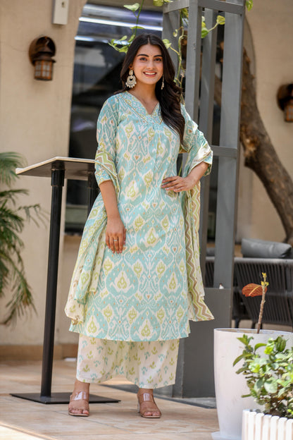 DH186- Serene Ikat Print Cotton Suit Set