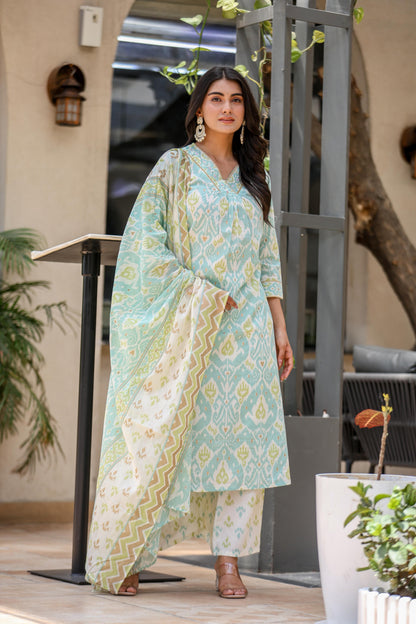 DH186- Serene Ikat Print Cotton Suit Set