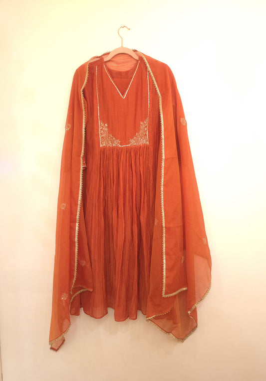DH138 - Radiant Rust Orange Mul Chanderi Suit